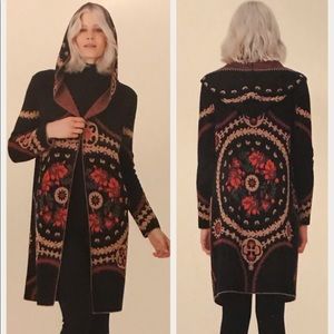 Floral Embroidered Boho Hooded Sweater L NWT